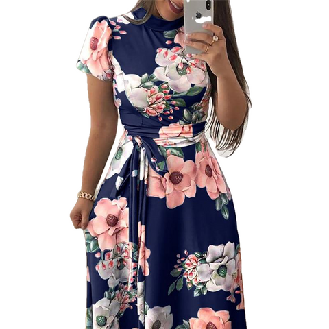 Boho Floral Print Casual Short Sleeve Long Maxi Dress - Sheseelady