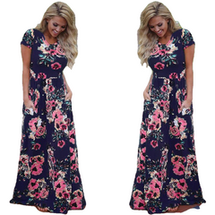 Mais Tamanho Pequeno Manga Summer Floral Print Long Maxi Dress