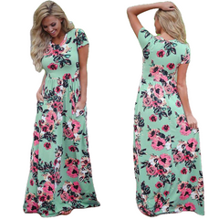 Mais Tamanho Pequeno Manga Summer Floral Print Long Maxi Dress