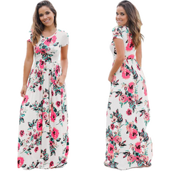 Mais Tamanho Pequeno Manga Summer Floral Print Long Maxi Dress