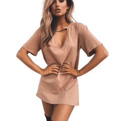 Mais O Tamanho V-Pescoço Curto Halter Loose Beach Dress