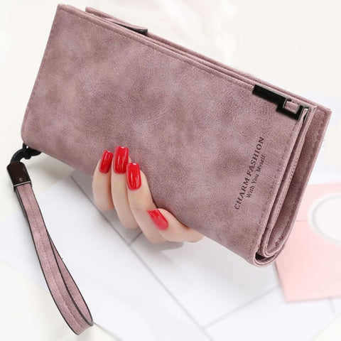 Fashionable Women's Zipper Long Purse With Wristband For Money Mobile