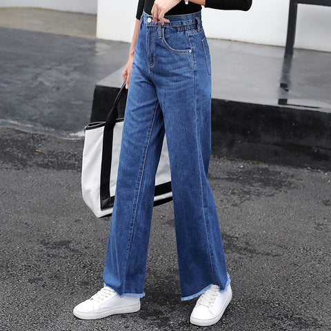 Denim Long Trousers High Waist Korean Style Jeans - Sheseelady