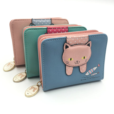 New Style Pu Leather Multi Function Cute Cat Wallet For Girls