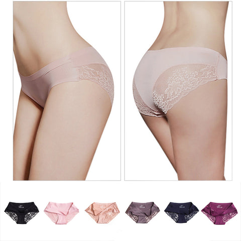 Sexy Ladies' Transparent Seamless Lace Panties With Embroidery Patterns