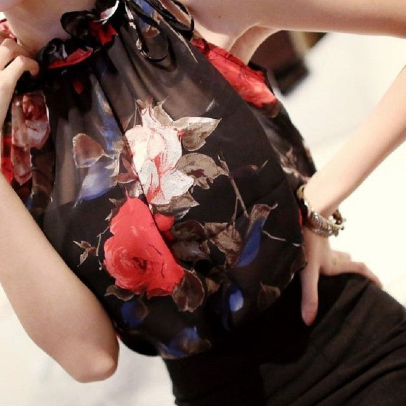 Floral Print Sleeveless Tops Loose Female Casual Blouses - Sheseelady