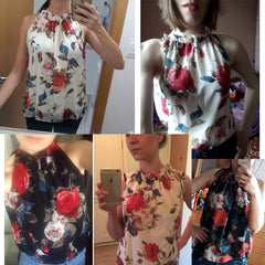 Floral Print Sleeveless Tops Loose Female Casual Blouses - Sheseelady