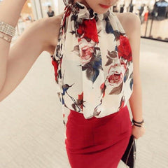 Floral Print Sleeveless Tops Loose Female Casual Blouses - Sheseelady