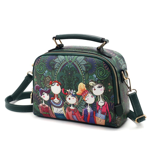High Quality Pu Leather Ladies Ladies Green Cartoon Handbag Shoulder Bag Female Handbag - Sheseelady