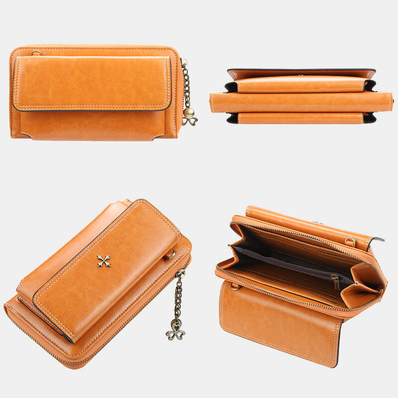 Women PU Leather Cross Flower Tassel Large Capacity Multi-card Slot Phone Bag Crossbody Shoulder