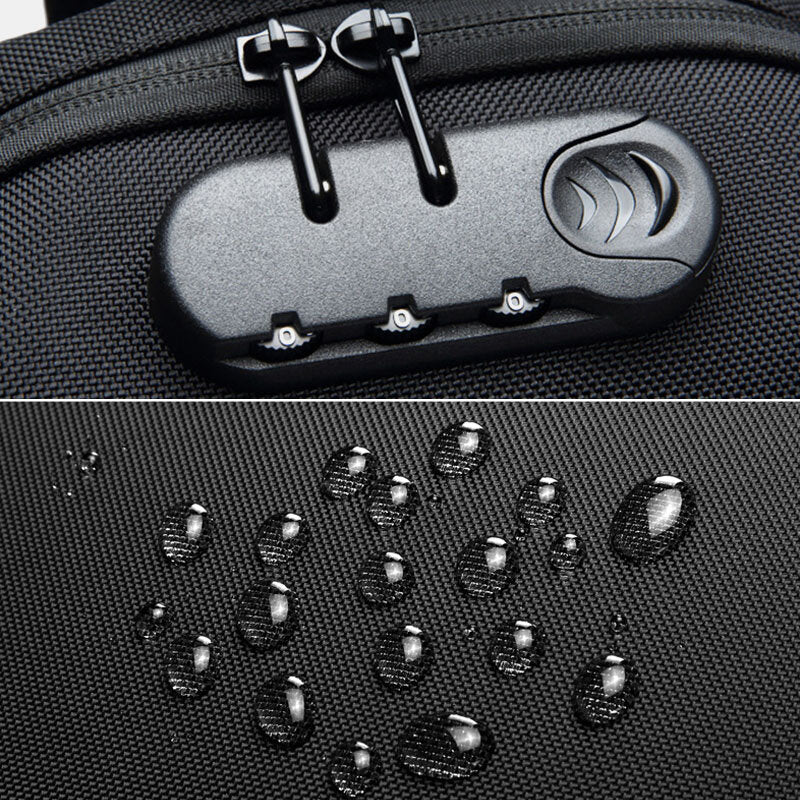Men Oxford Password Lock Anti-theft Waterproof Reflective Design Crossbody Bag Multi-compartments USB Charging Chest Bag