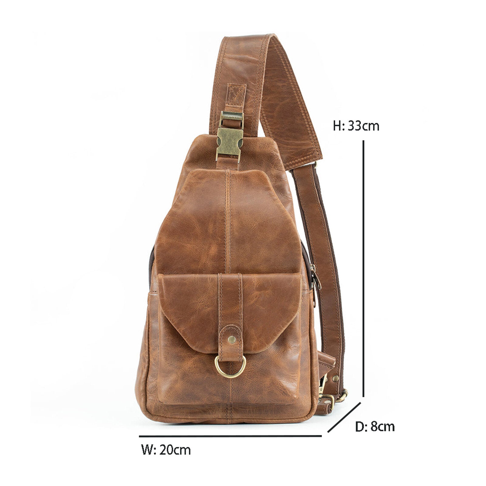 Men Artificial Leather Vintage Chest Bag Multi-compartment Large Capacity Zipper Shoulder Bag Chest Bag