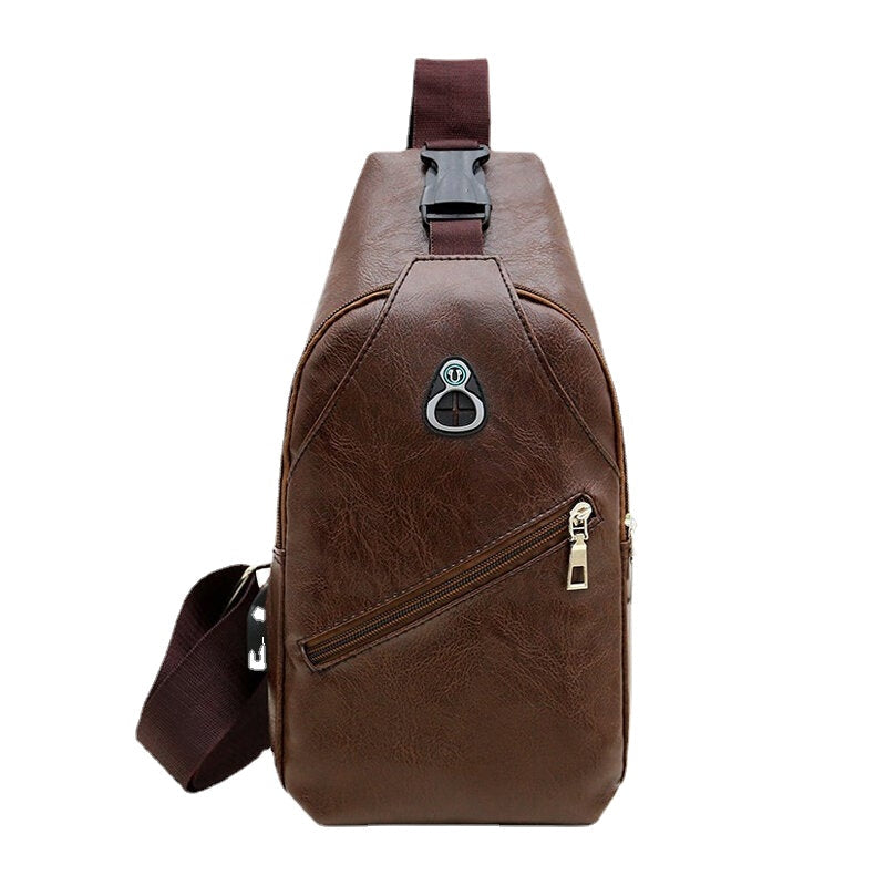 Men's Retro PU Leather Business Chest Bag with USB Charging