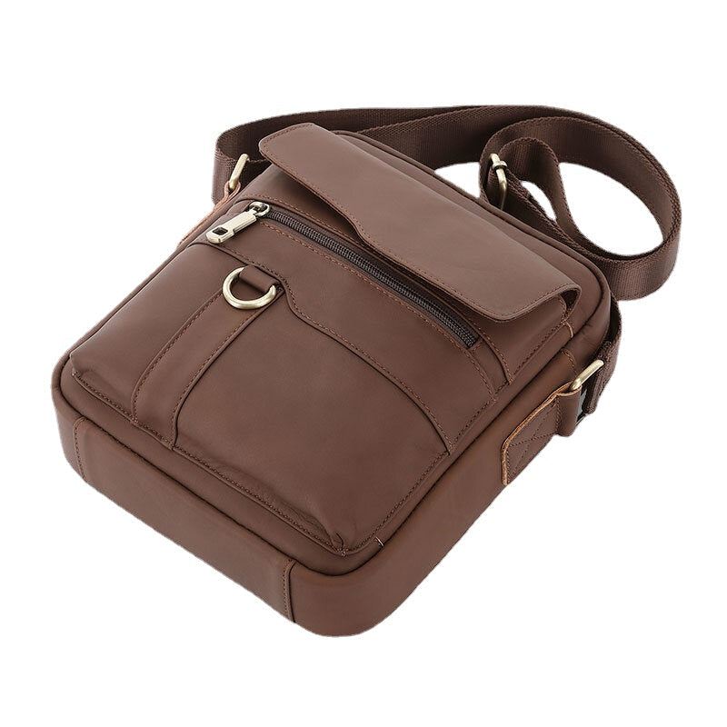 Men's Vintage Leather Crossbody Bag - Large Capacity, Fits 6.5" Phone, Casual Shoulder Messenger Bag