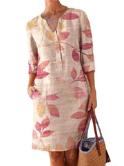 Women Floral Print Notched Neckline Half Sleeve Casual Dresses