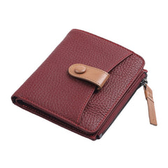 Women Genuine Leather Bifold Hasp Zipper Multifunction Coin Purse Money Clip Short Wallet