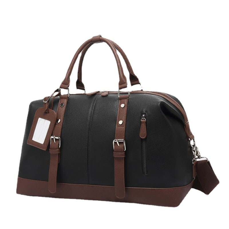 Men's Canvas PU Leather Multi-Pocket Travel Duffle Shoulder Bag