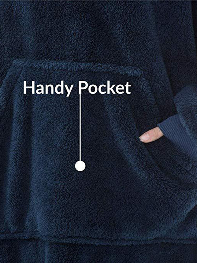 Women's Oversized Plush Blanket Hoodie Robe with Pocket - Warm Sleepwear