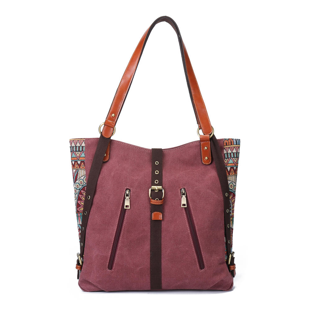 Women National Canvas Handbag Vintage Floral Shoulder Bag Multifuntion Backpack