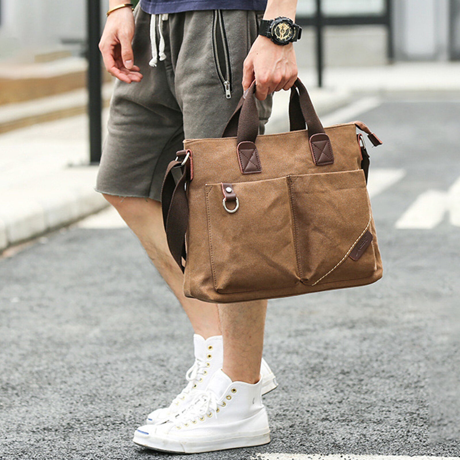 Men's Vintage Canvas Crossbody Bag - Large Capacity, Multi-pocket, Zipper Handbag & Shoulder Bag