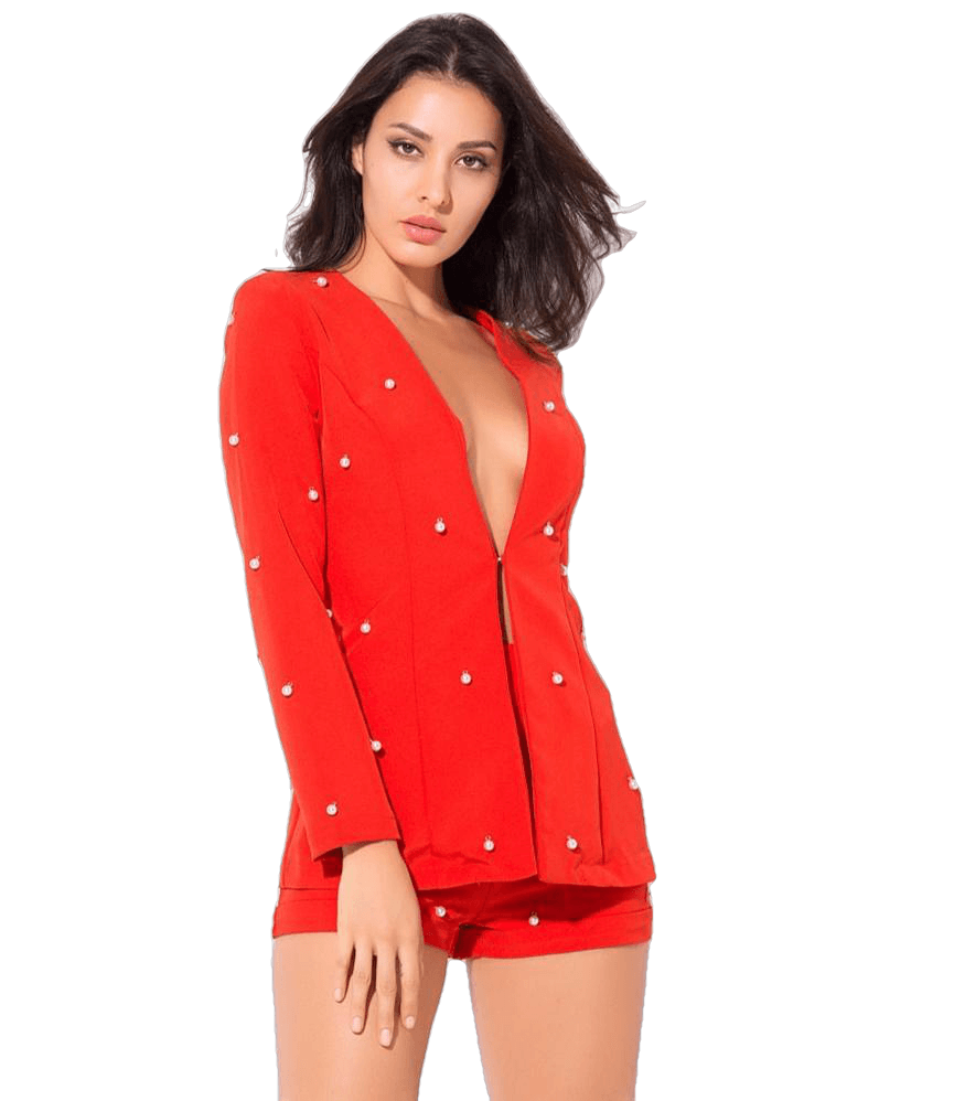 Love&Lemonade  V-Neck Nail Together Two-Pieces Sets Black/ Gary/Red/Pink LM0211