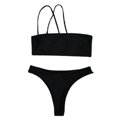 Sexy Ladies' Black Bikini Set With One Shoulder Bra & Thongs