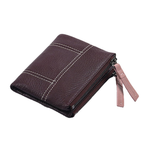 Women Genuine Leather Bifold Hasp Zipper Short Multi-Card Slots Coin Purse Money Clip Wallet