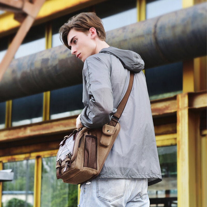 Men's Retro Canvas Crossbody Bag for Travel, Cycling, Hiking, School, Military Messenger Satchel