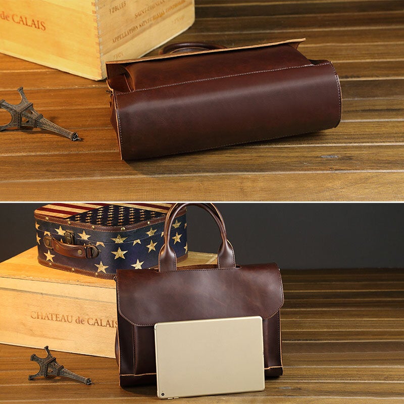 Men's Retro PU Leather Multi-Compartment Briefcase Messenger Bag