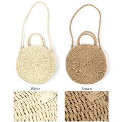 Round Women Girls Straw Rattan Bag Circle Handbag Handwoven Summer Beach Bali