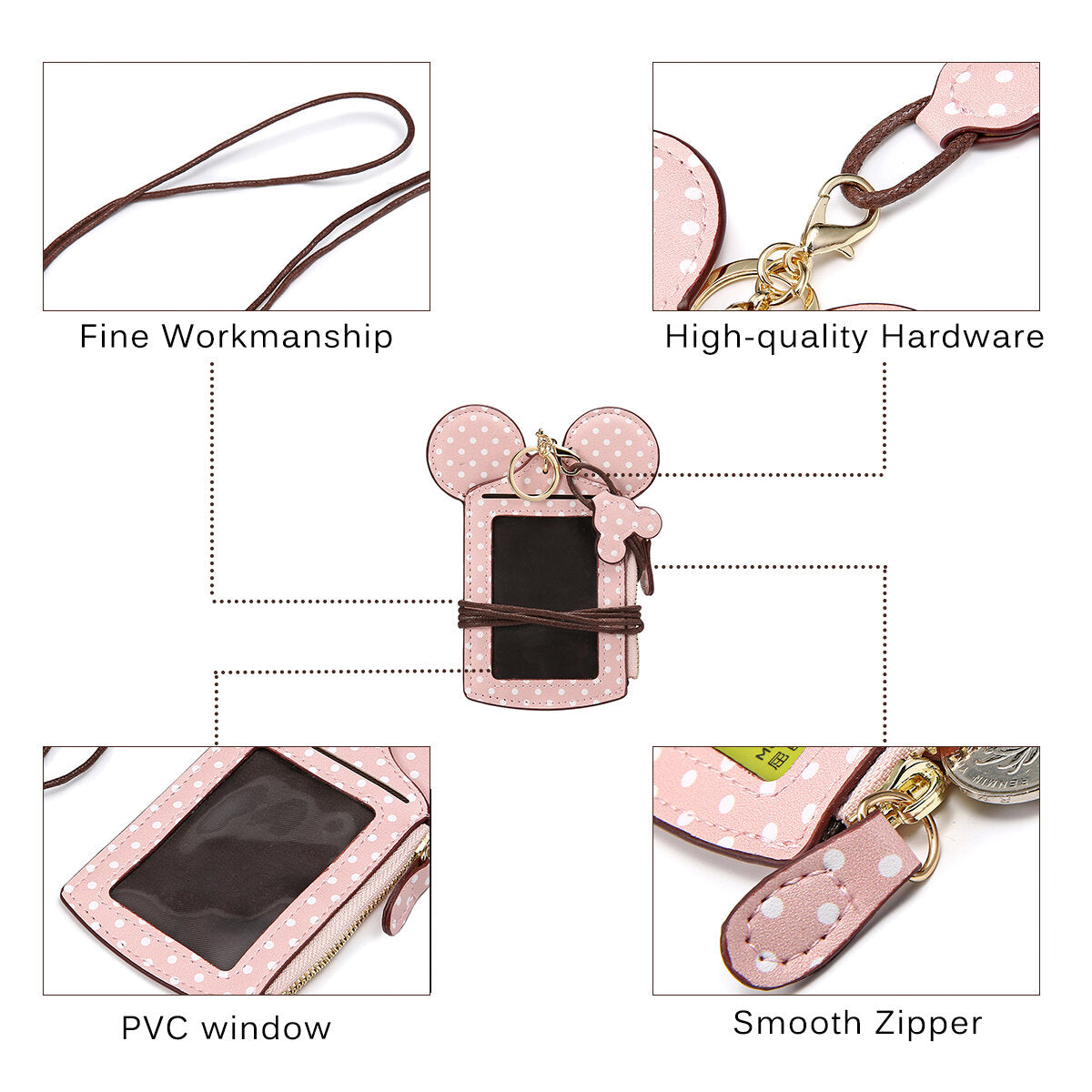 Women Cute Animal Shape Card Holder Wallet Lanyard Purse