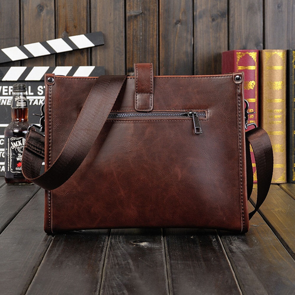 Men's Vintage Faux Leather Crossbody Bag - Large Capacity Shoulder Bag