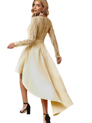 Long-sleeved satin Lace solid color asymmetric printed Dress