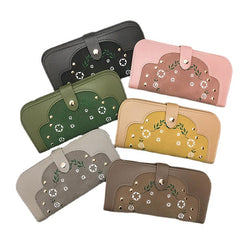 Women Dull Polish PU Leather Flower Pattern Long Wallet Card Holder Purse