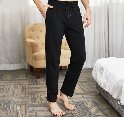 Men Solid Long Lounge Pants Cotton Sleepwear Home