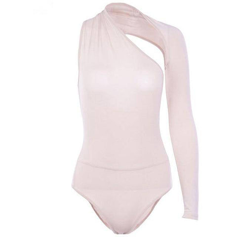 Sexy One Shoulder Bodycon Bodysuit Asymmétrique Hollow Out Long Sleeve Playsuit Backless Button Rompers Womens Jumpsuit