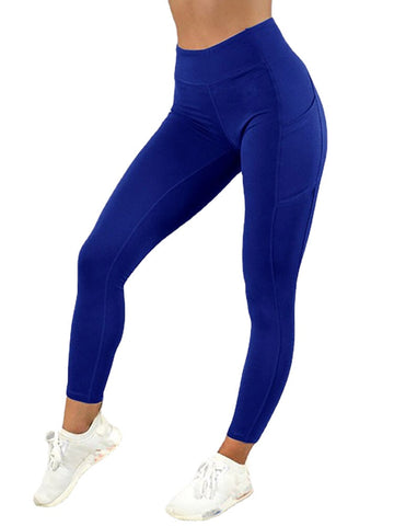 Women Solid Color Pocket Yoga Sport Bodycon Leggings