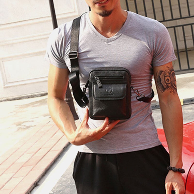 Men's Waterproof Genuine Leather Crossbody Bag with Multi-Layers