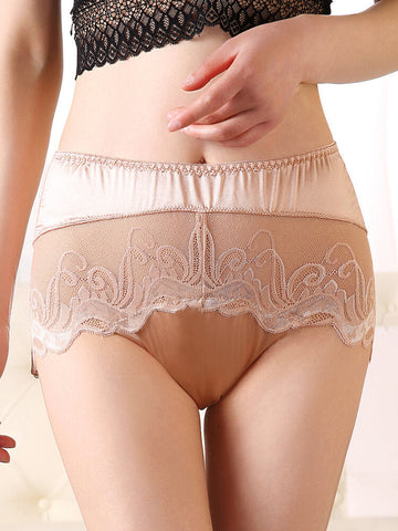 Women High Waisted Modal Lace Patchwork Full Hip Soft Thin Comfy Smooth Panty