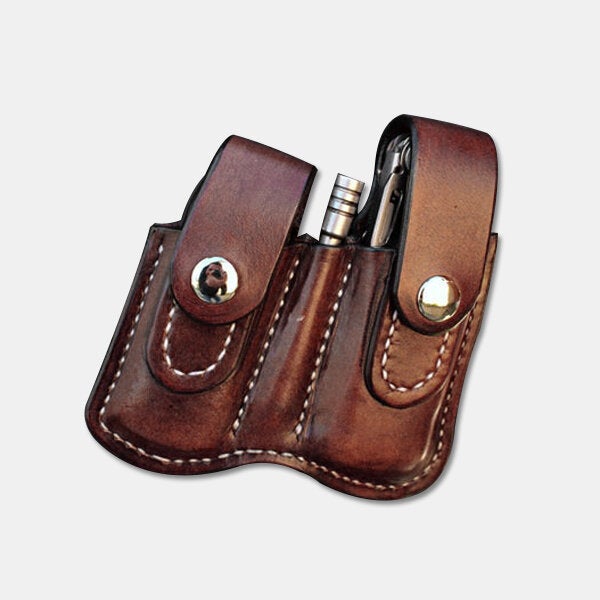 Men's Genuine Leather EDC Tooling Belt Bag for Outdoor Use
