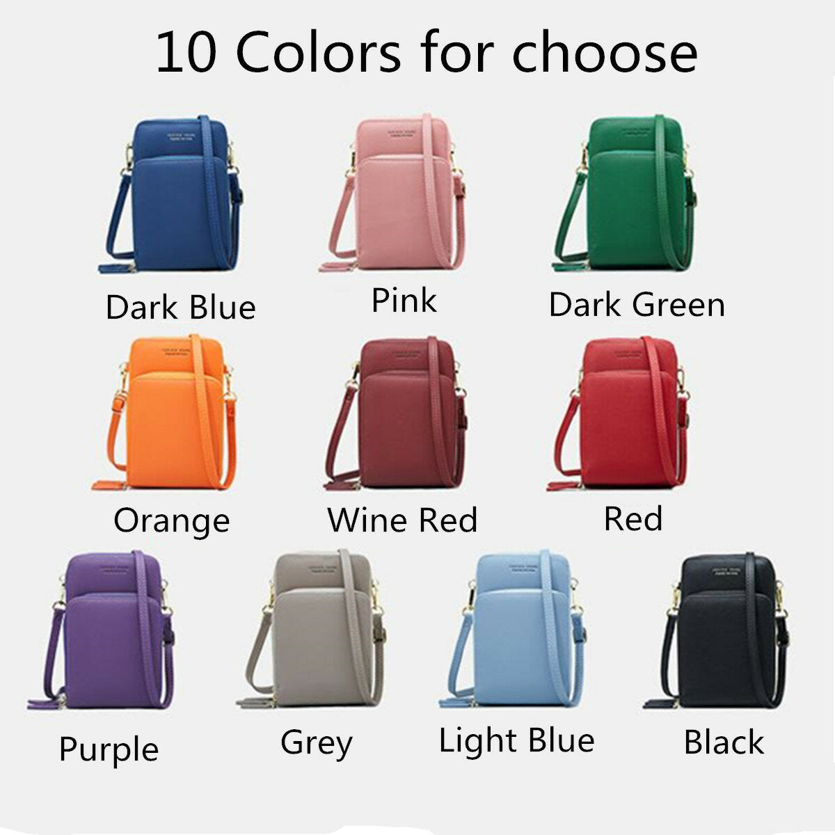 Women Artificial Leather Multi-compartment Crossbody Bag Solid Color Large Capacity Phone Shoulder Messenger