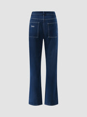 Letter Embroidered Mid Waist Jeans