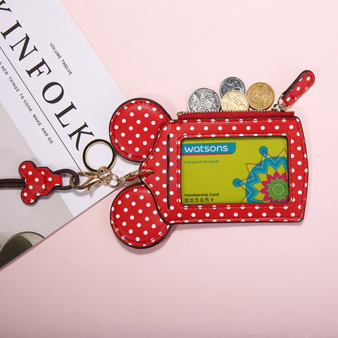 Women PU Leather Mouse Shape Polka Dot Pattern Multi-card Slot Card Holder Coin Purse Crossbody Bags