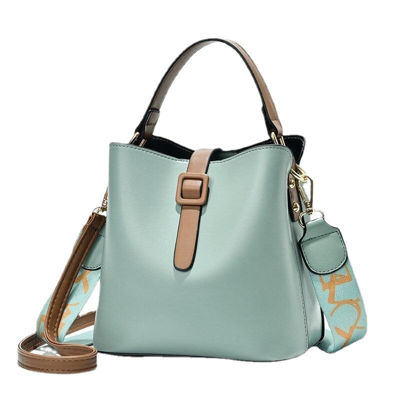 Stylish Large Capacity Ladies' Leather Bucket Bags With Wide Shoulder Strap