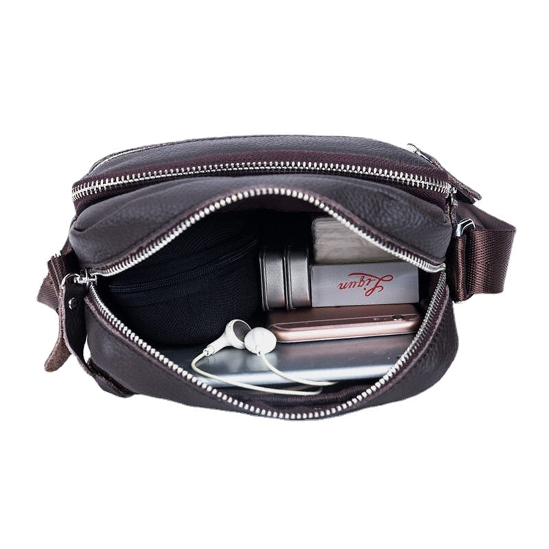 Men's Waterproof Leather Crossbody Bag with Multi-Layer Design