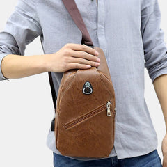 Men's Retro PU Leather Business Chest Bag with USB Charging