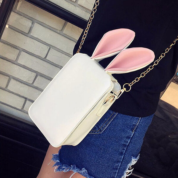 Women Cute Cartoon Rabbit Ear Chain Phone Bag Square Bucket Shoulder