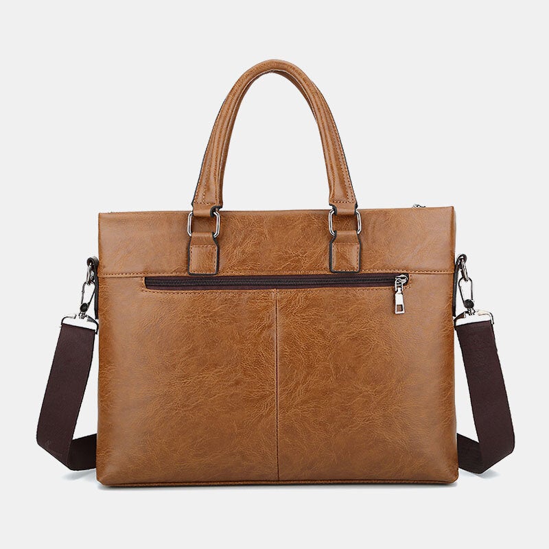 Men's Vintage Leather Anti-theft Waterproof 14" Laptop Briefcase Crossbody Bag