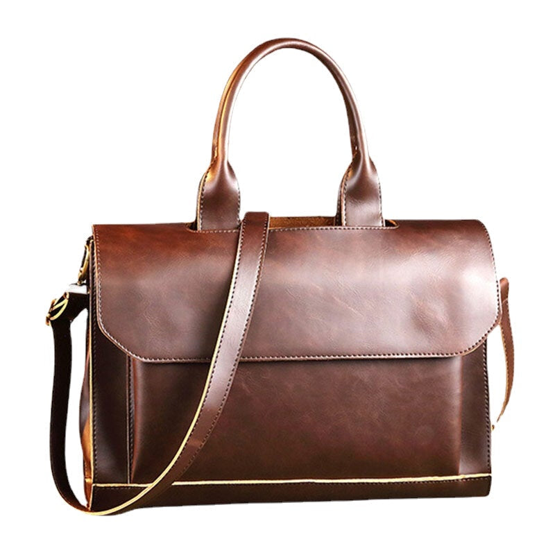 Men's Retro PU Leather Multi-Compartment Briefcase Messenger Bag