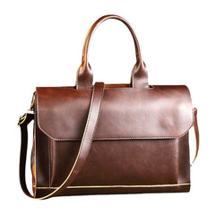 Men's Retro PU Leather Multi-Compartment Briefcase Messenger Bag
